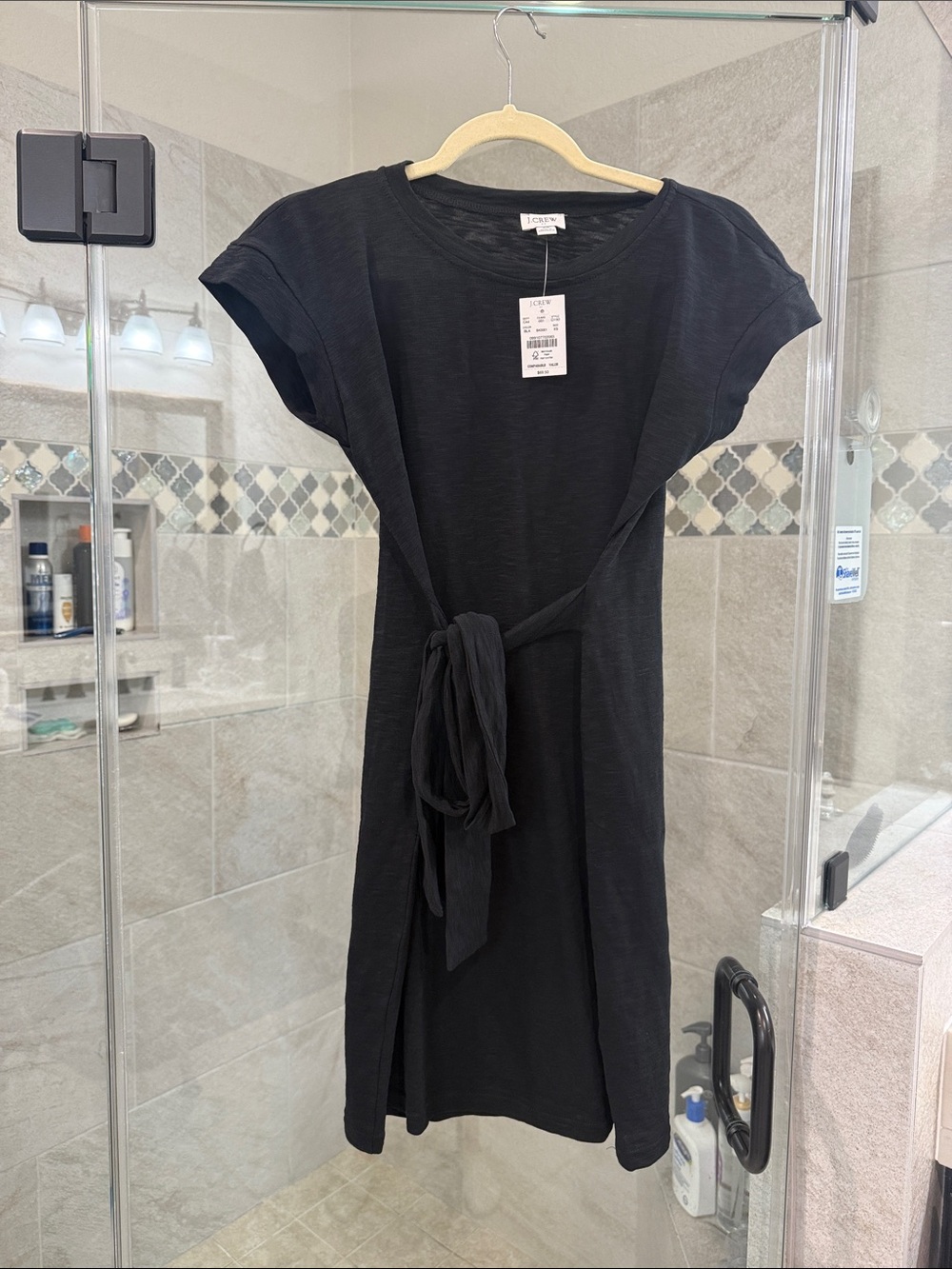 J. Crew Black Short-Sleeve Tie-Waist Mini Dress